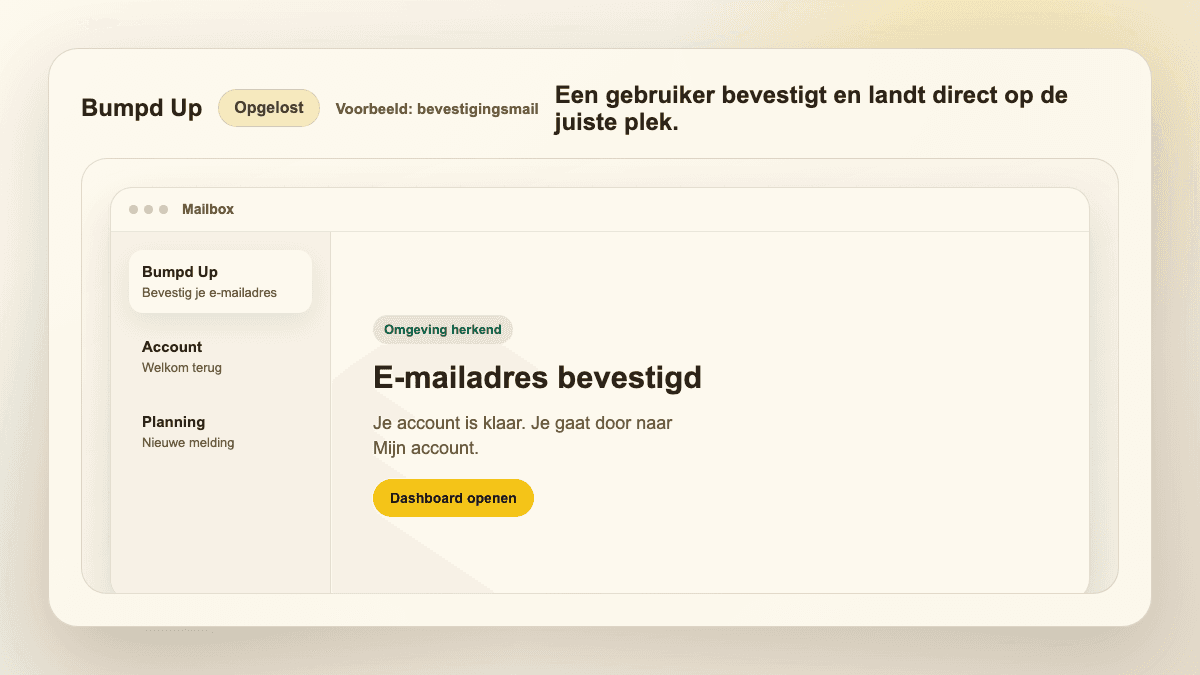 Demo van een bevestigingsmail die een gebruiker terugbrengt naar Mijn account