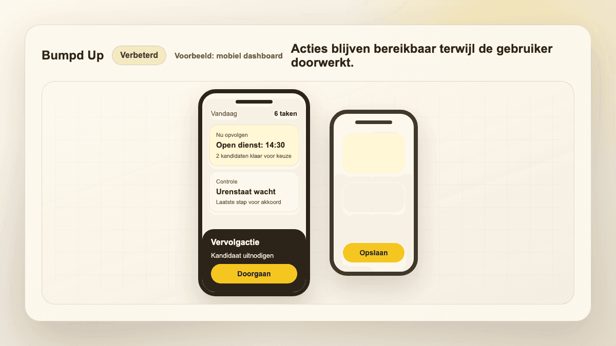 Demo van mobiele workflows met cards, bottom sheet en vaste actieknop