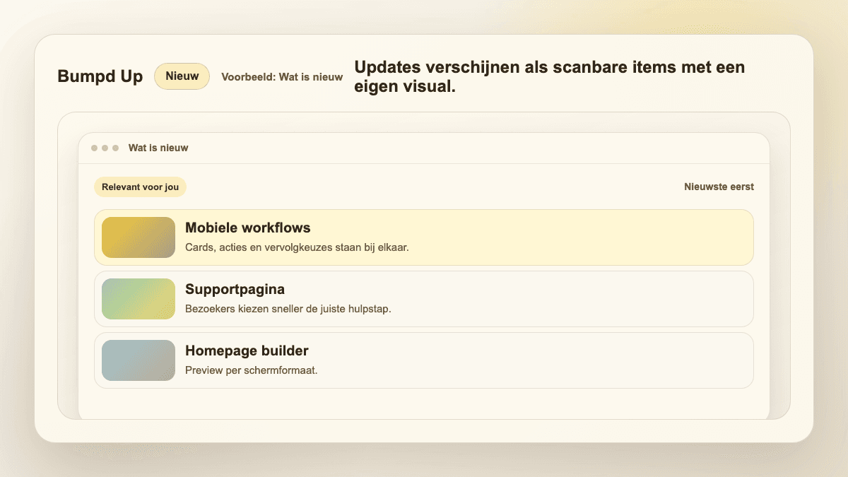 Demo van Wat is nieuw als lijst met visuele updatekaarten